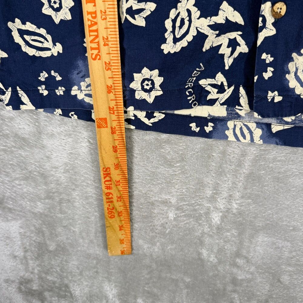Vtg 90s Abercrombie & Fitch Hawaiian Shirt Mens Large Blue Floral Wood Buttons - Picture 4 of 11